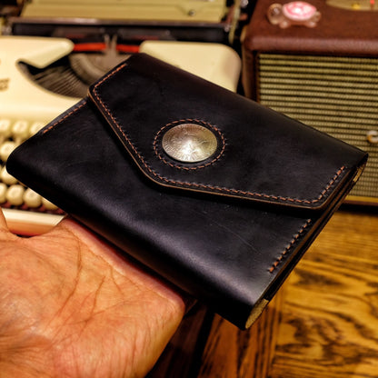 A6 Notebook Cover - Black Horween CXL Leather with Half Dollar Coin Closure