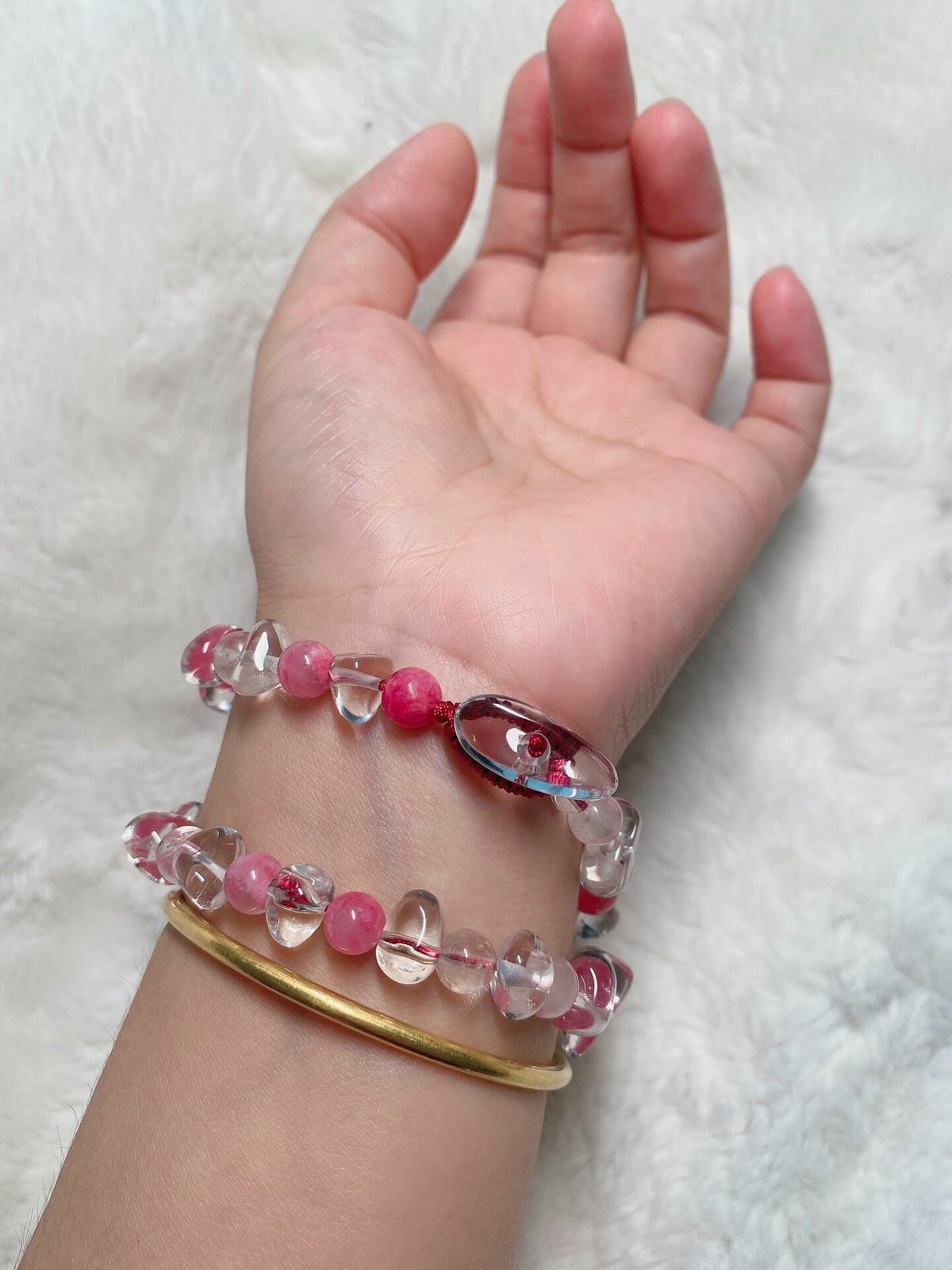 Clear Quartz Rhodonite Double Loop Bracelet
