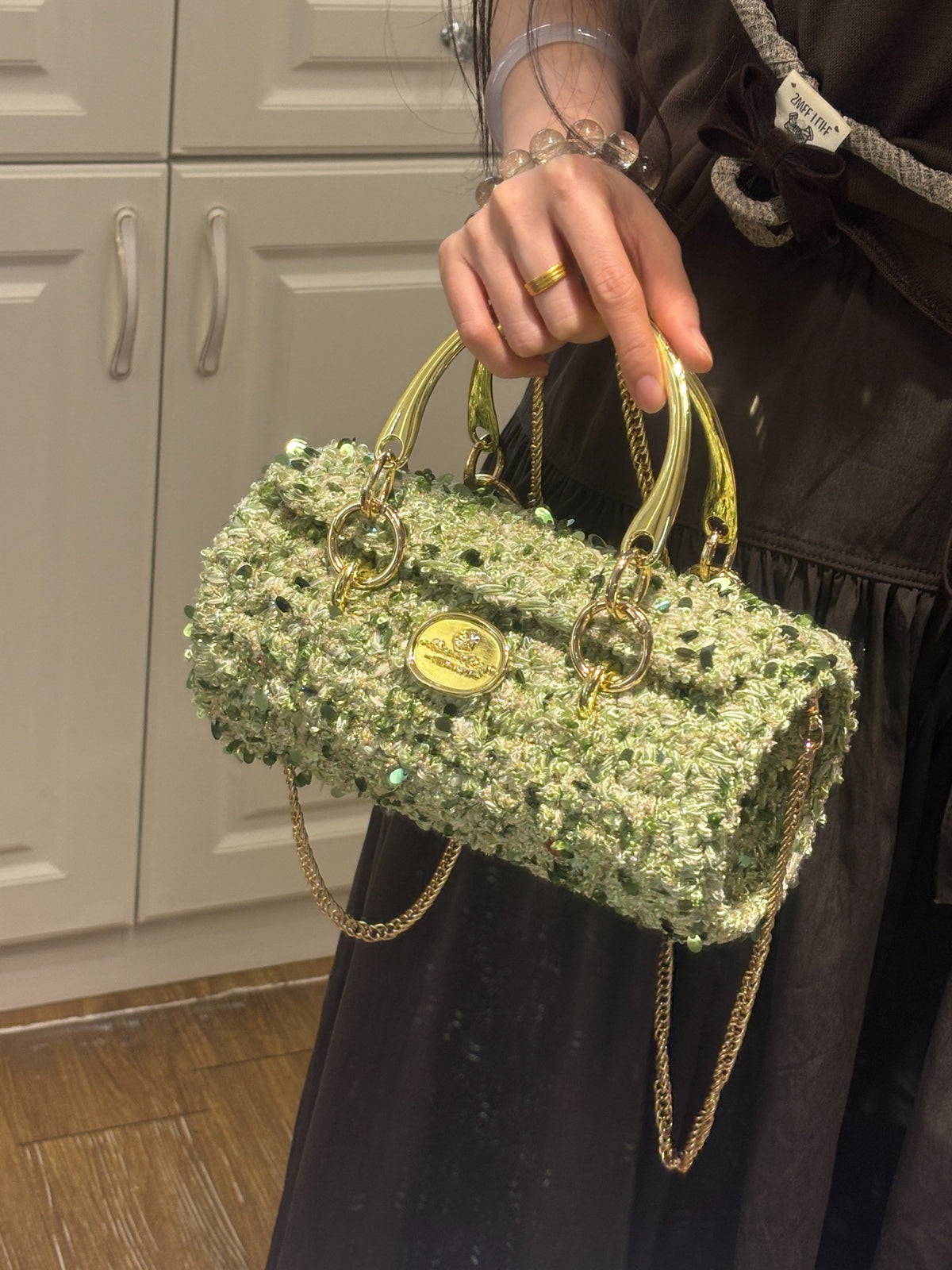 Groene pailletten mini crossbody tas