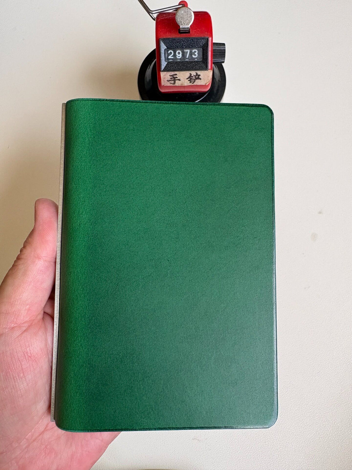 A7 Six Ring Binder Cover Green Leather