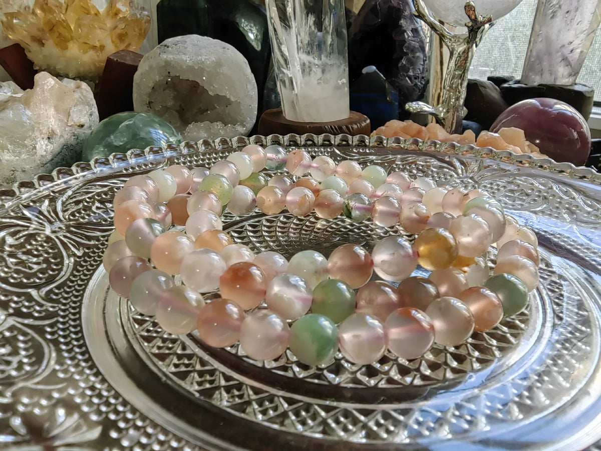 Pulseira de Ágata Flor de Cerejeira com Contas de 7mm