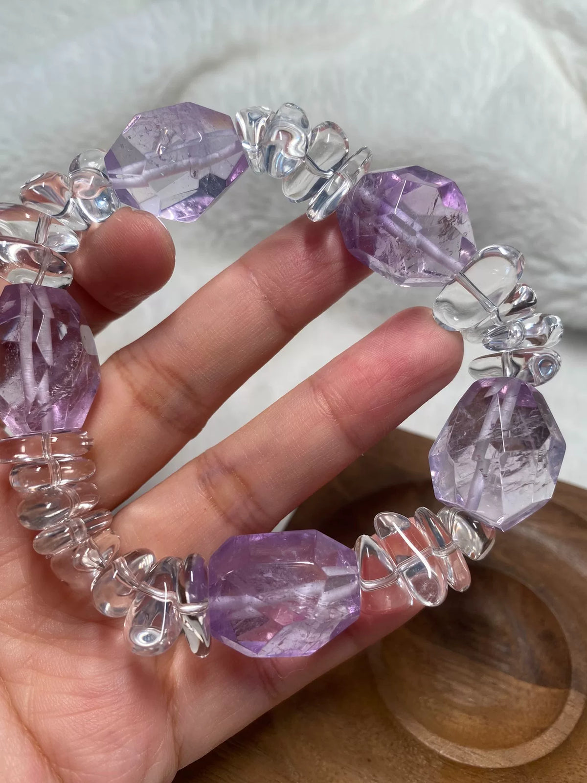 Bracelet de perles améthyste et quartz clair