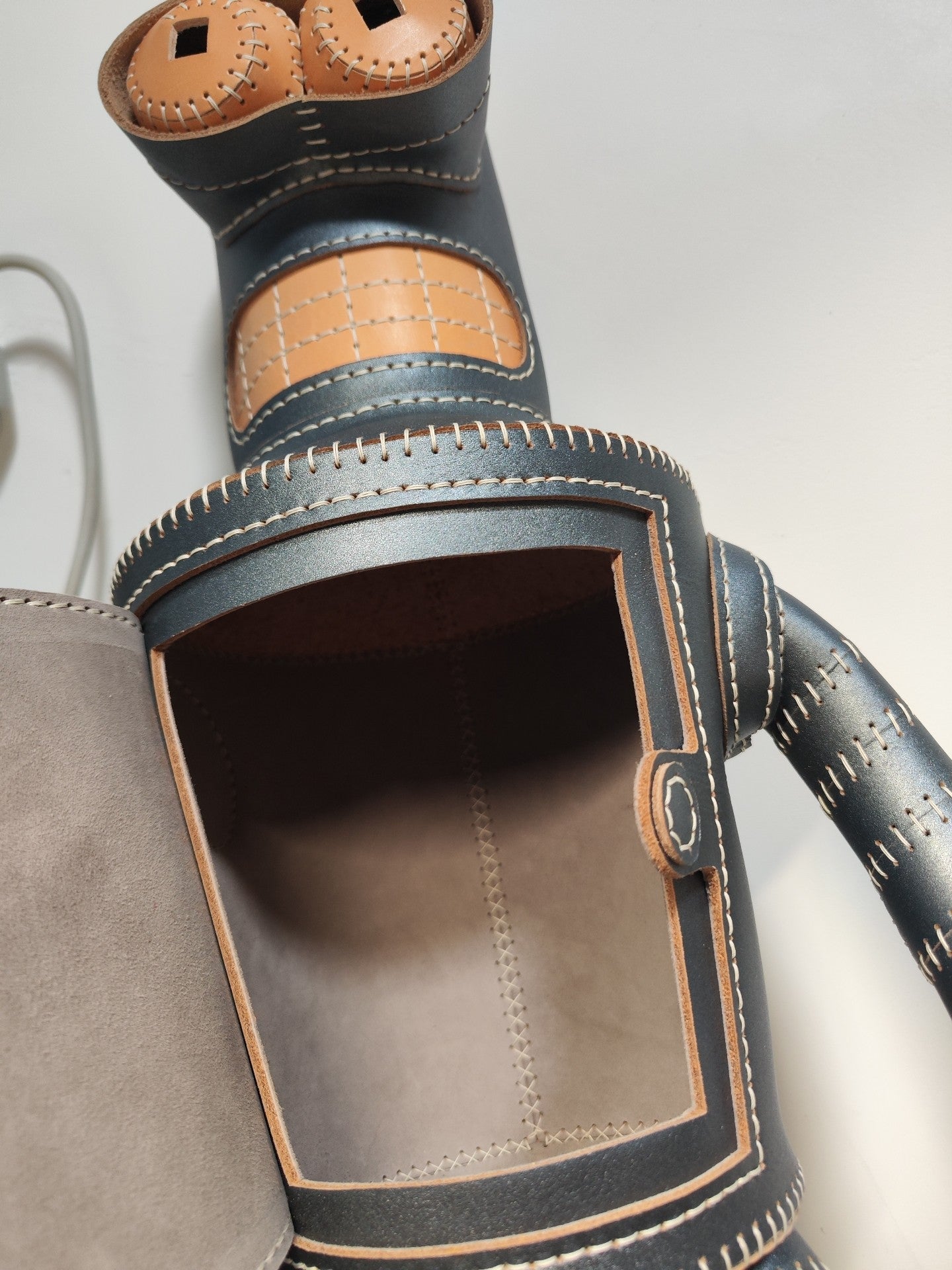 Handcrafted Leather Robot Figurine with Storage Compartment