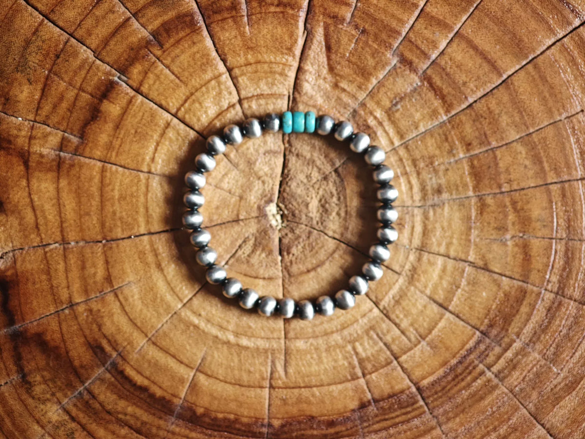 6mm Silver Bead Turquoise Bracelet
