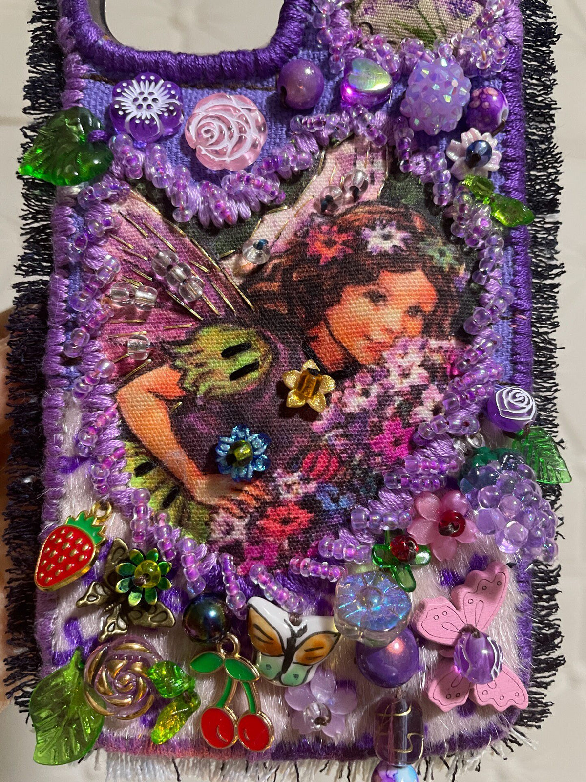 Handcrafted Beaded Phone Case with Fringe Trim