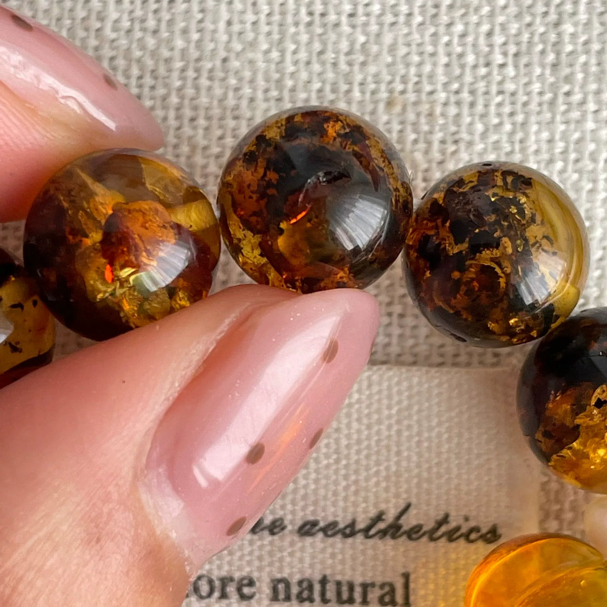 Natural Amber Bear Charm Bracelet 9mm Beads