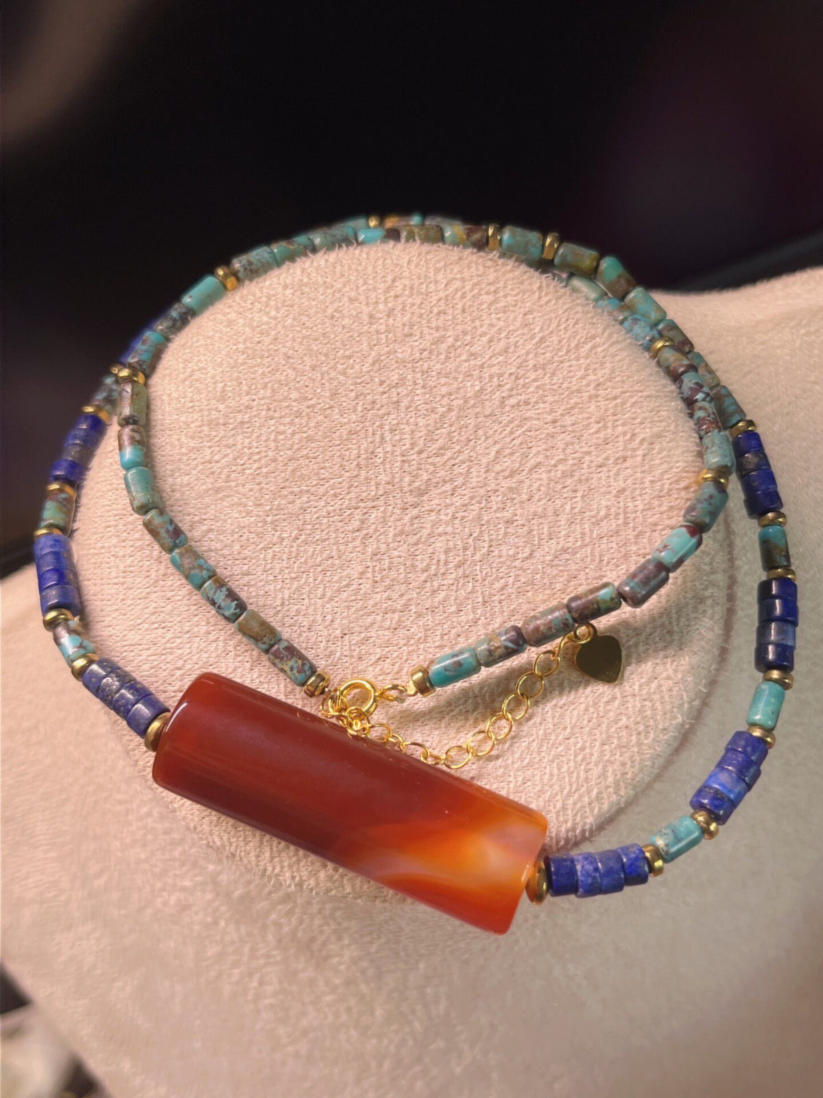 Natural Turquoise Lapis Agate Beaded Necklace