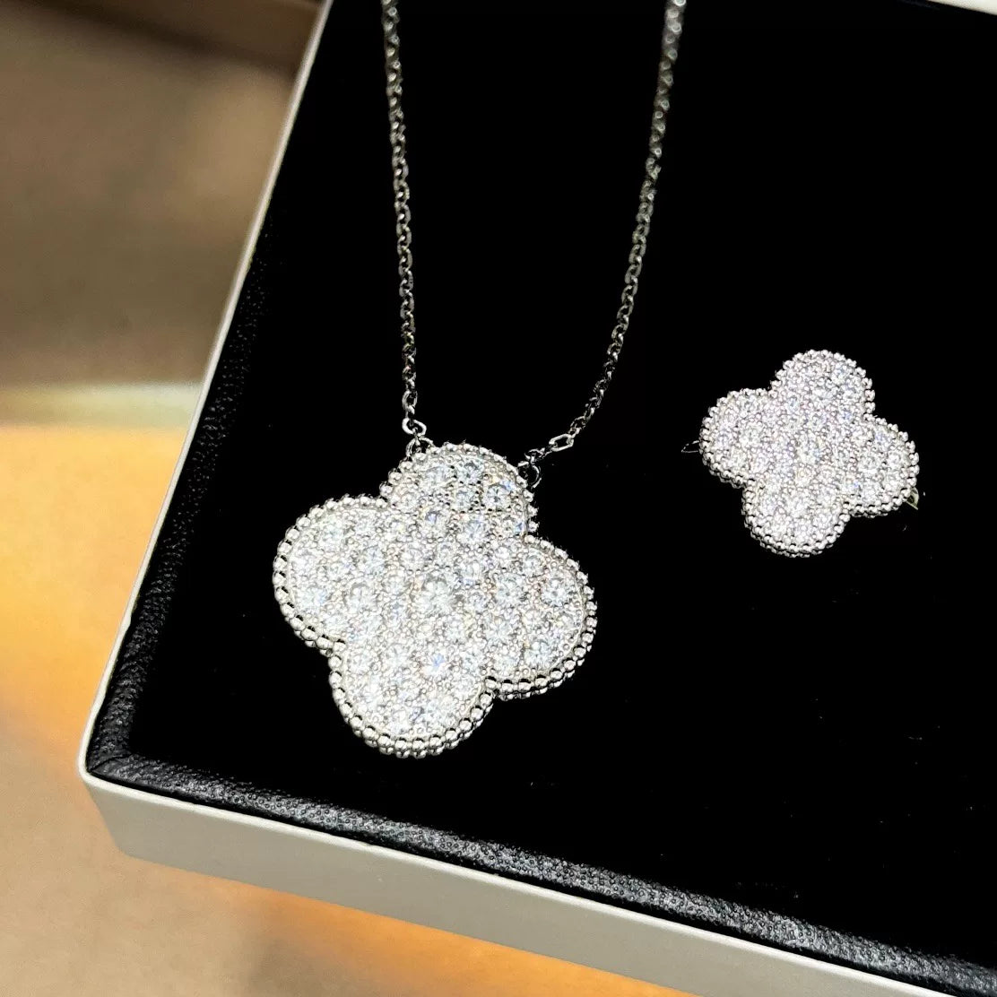 S925 Silver Large Four Leaf Clover Necklace