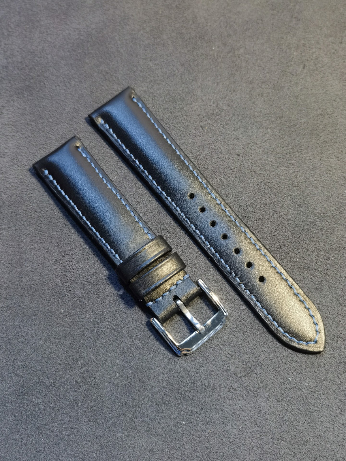 Black Leather Hand Stitched Watch Strap