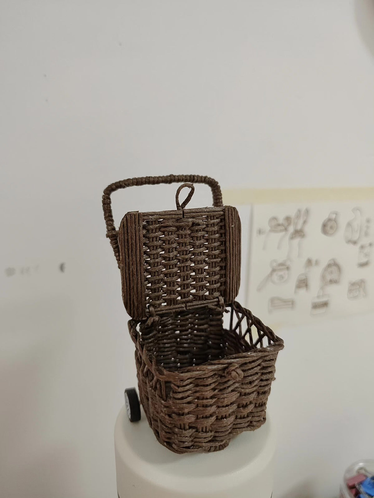 Miniature Paper Rattan Pull Cart Basket