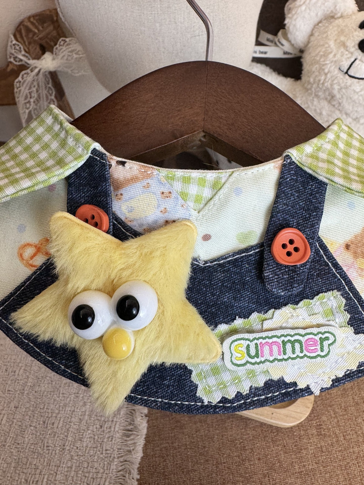 Pet Bib with Denim Overalls Design