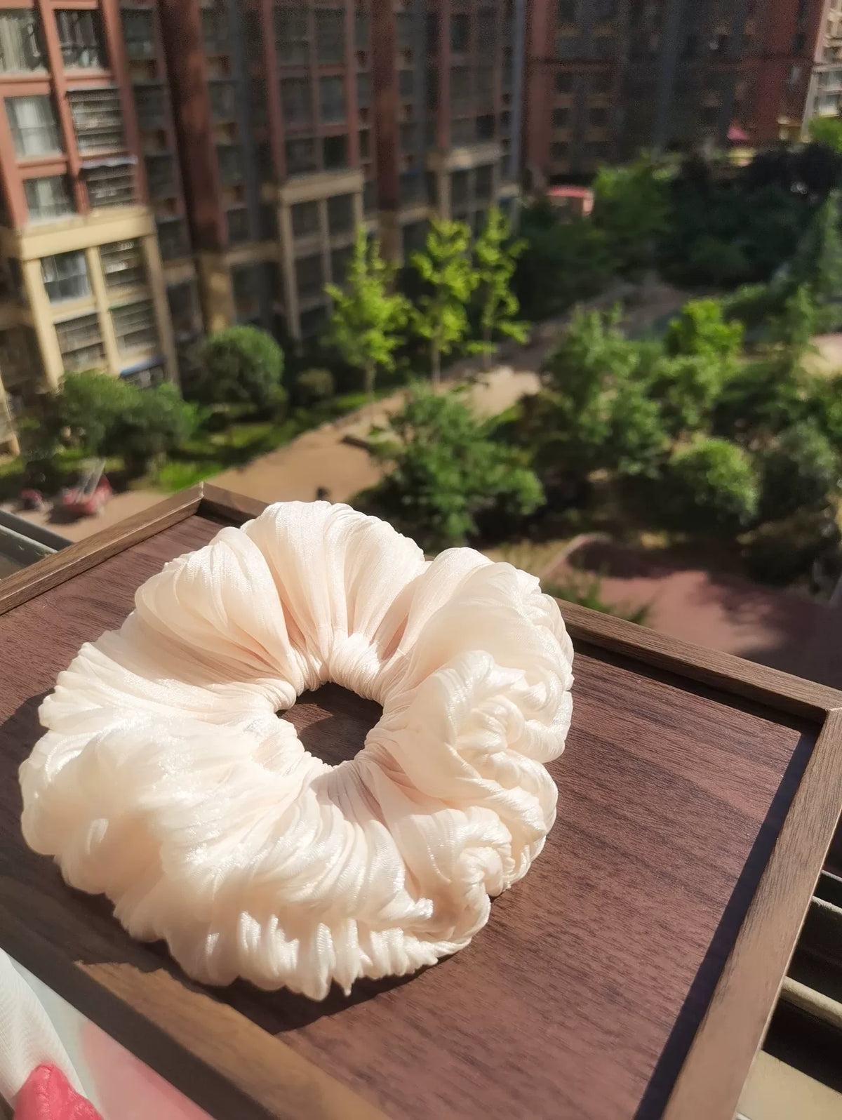 Champagne Pleated Chiffon Ruffled Scrunchie