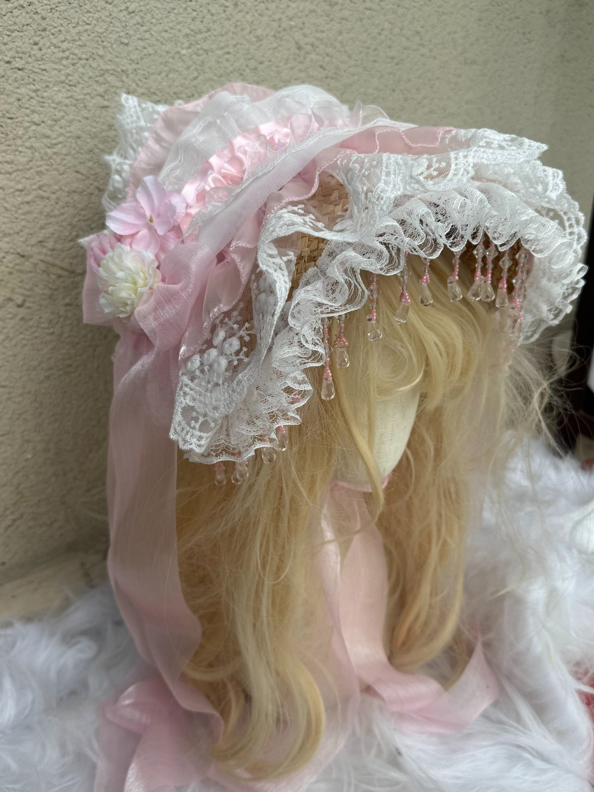 Handmade Pink Lace BNT Bonnet
