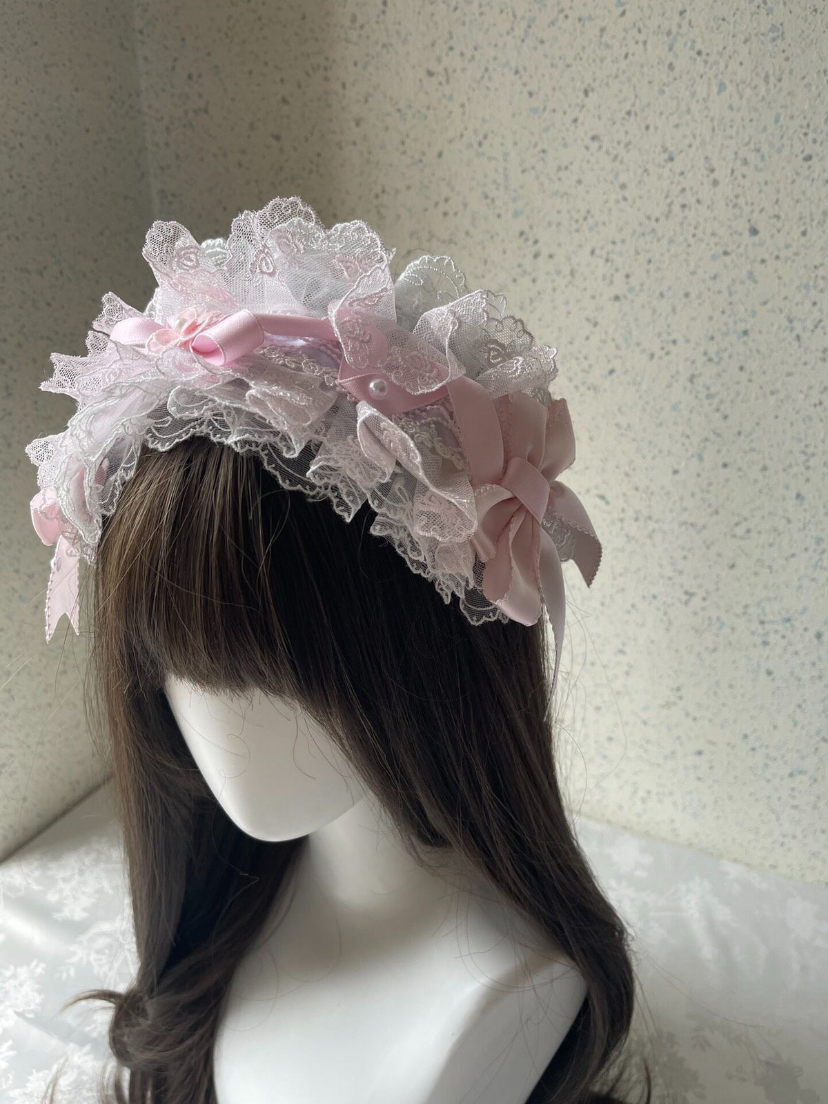 Lolita Pink Lace Headband Handmade Hair Accessory