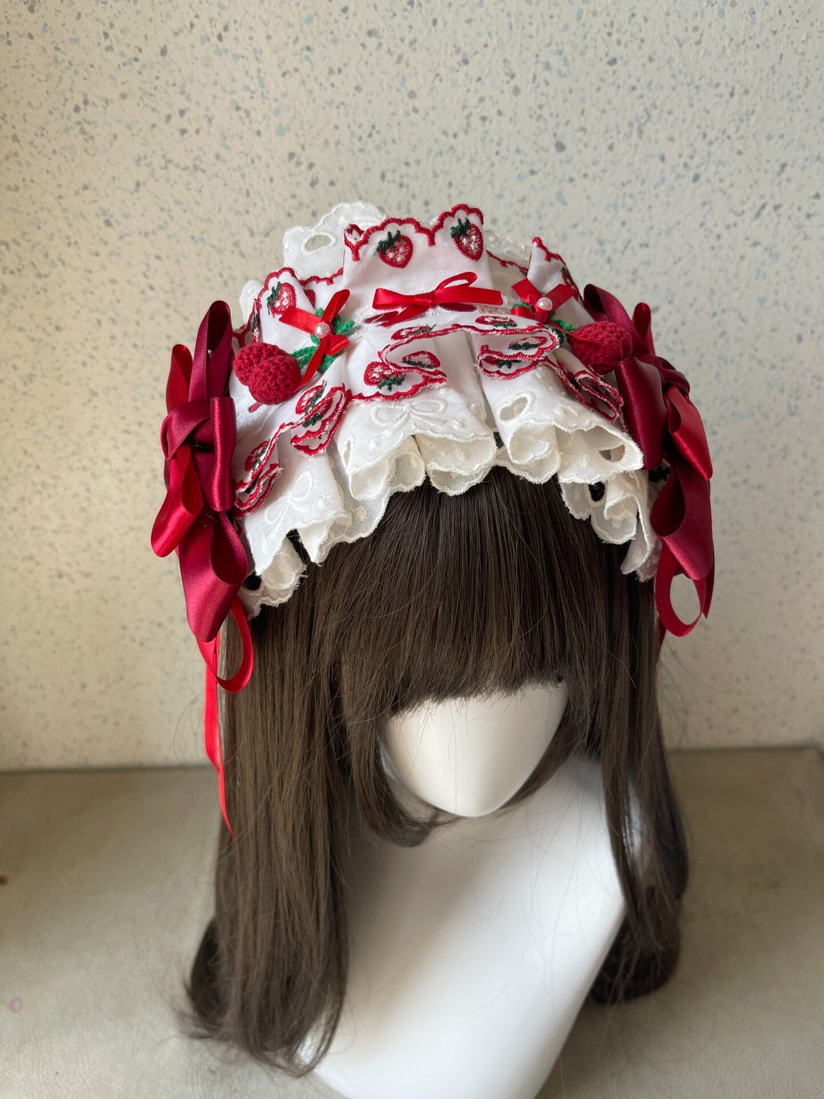 Handmade Lolita Headband Red Strawberry Lace