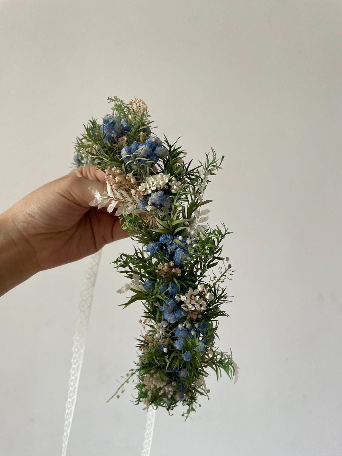 プリザーブドフラワー 花冠ヘッドピース レースリボン付き