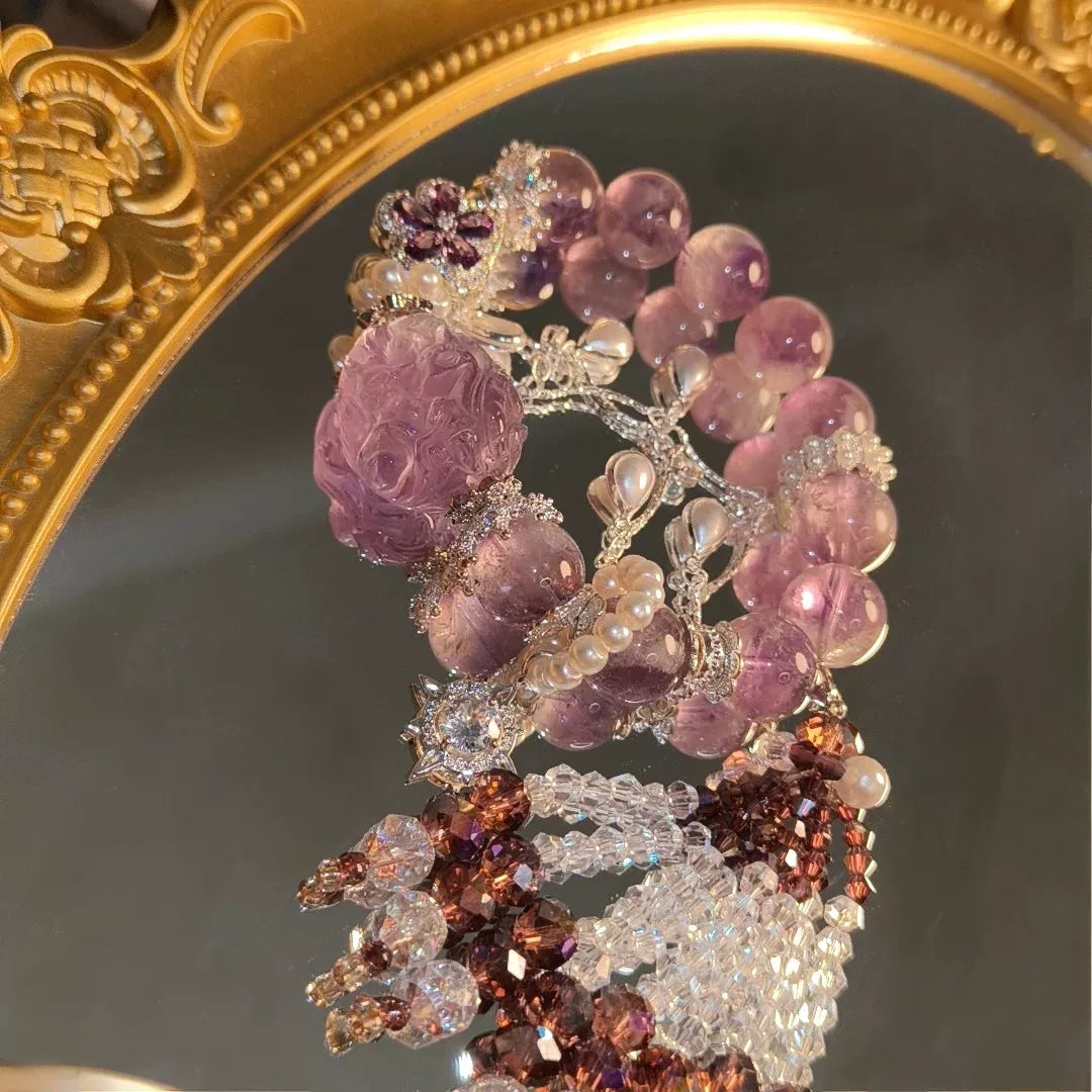 Bracciale in Ametista Doppia Volpe con Nappa