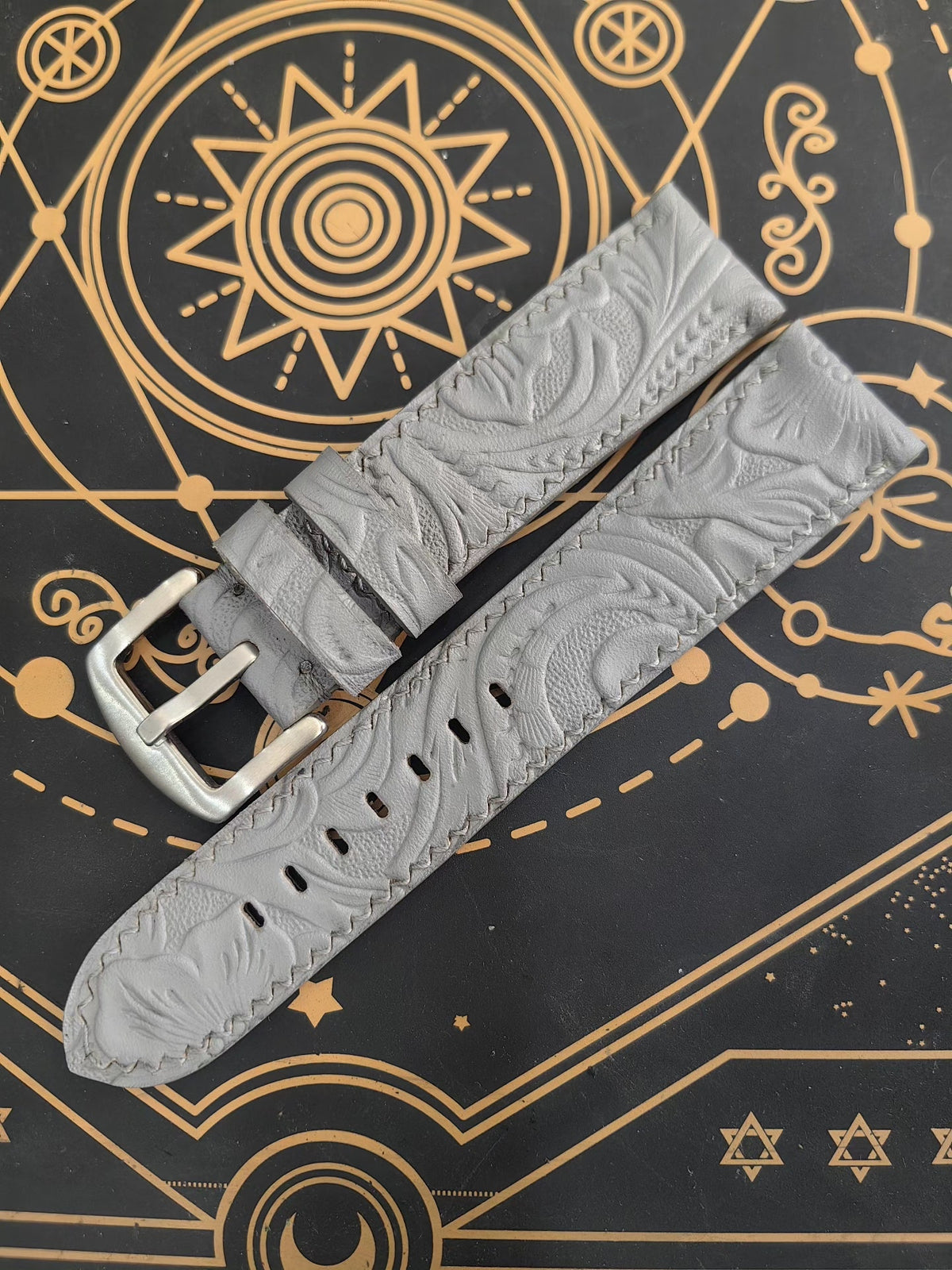 Genuine Leather Floral Embossed Watch Strap