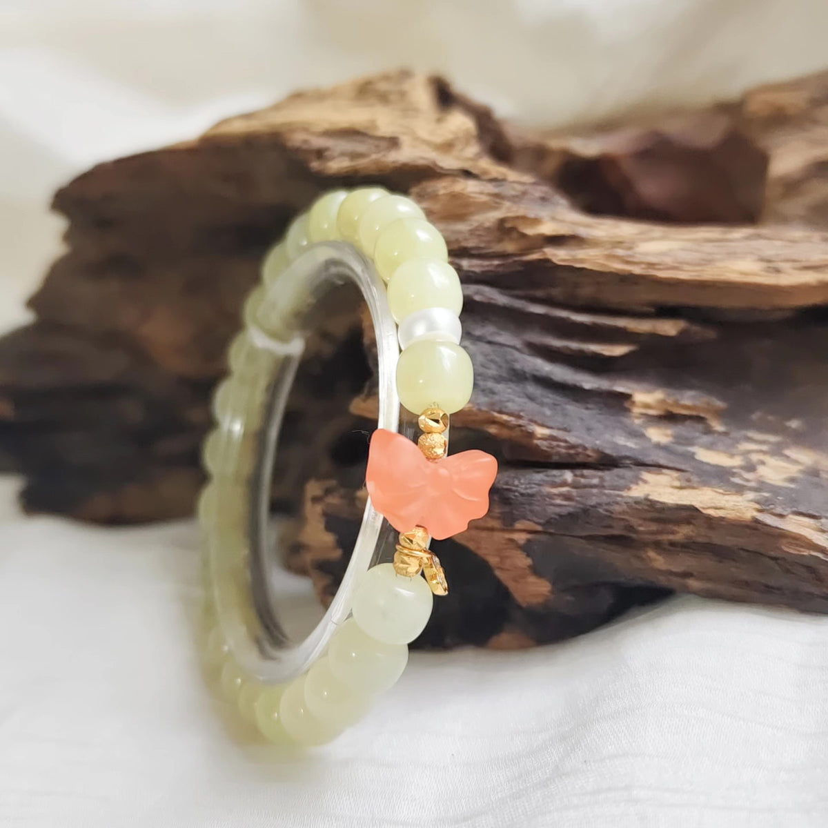 Hetian Jade Yellow Mouth Bead Bracelet with Bow