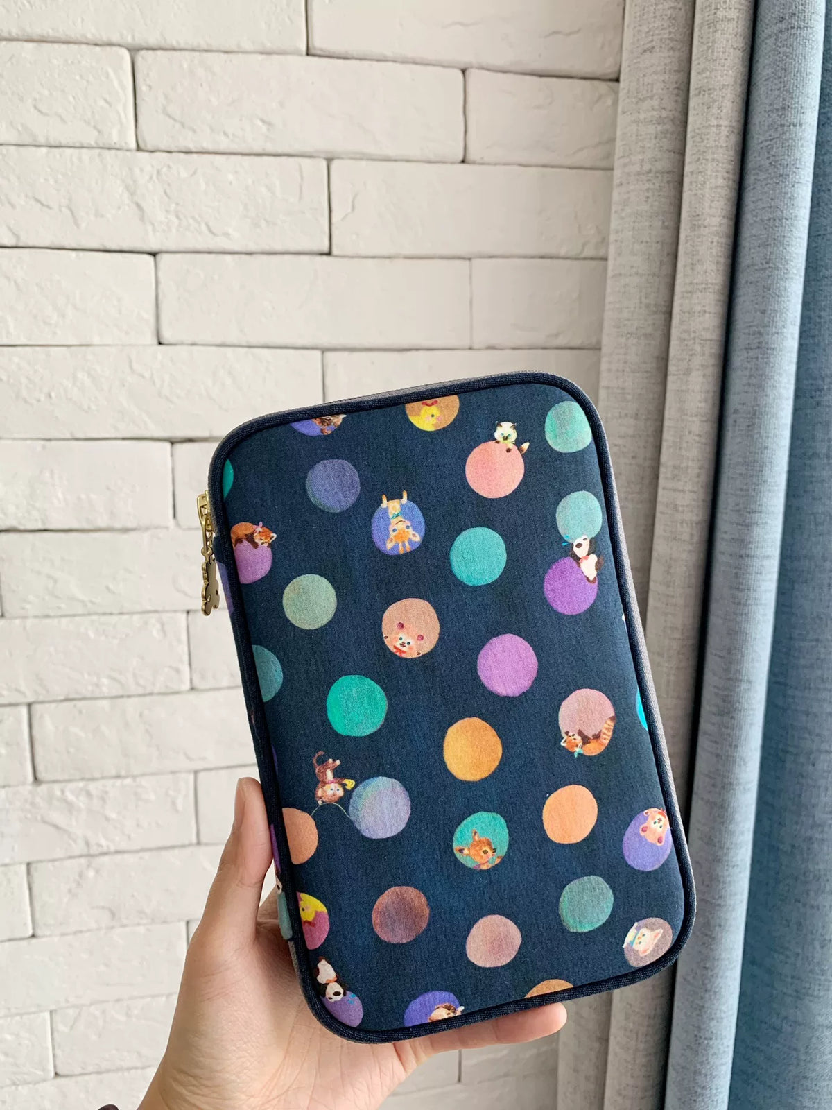 Trousse en Tissu à Pois Bleu Marine