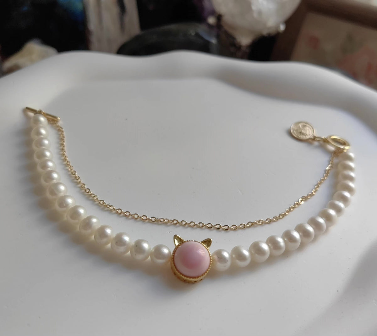 Pulseira de Pérolas Naturais, Gato e Queen Conch