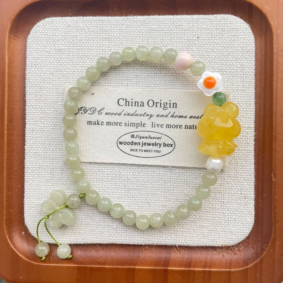 Amber Bear Hetian Jade Beaded Bracelet
