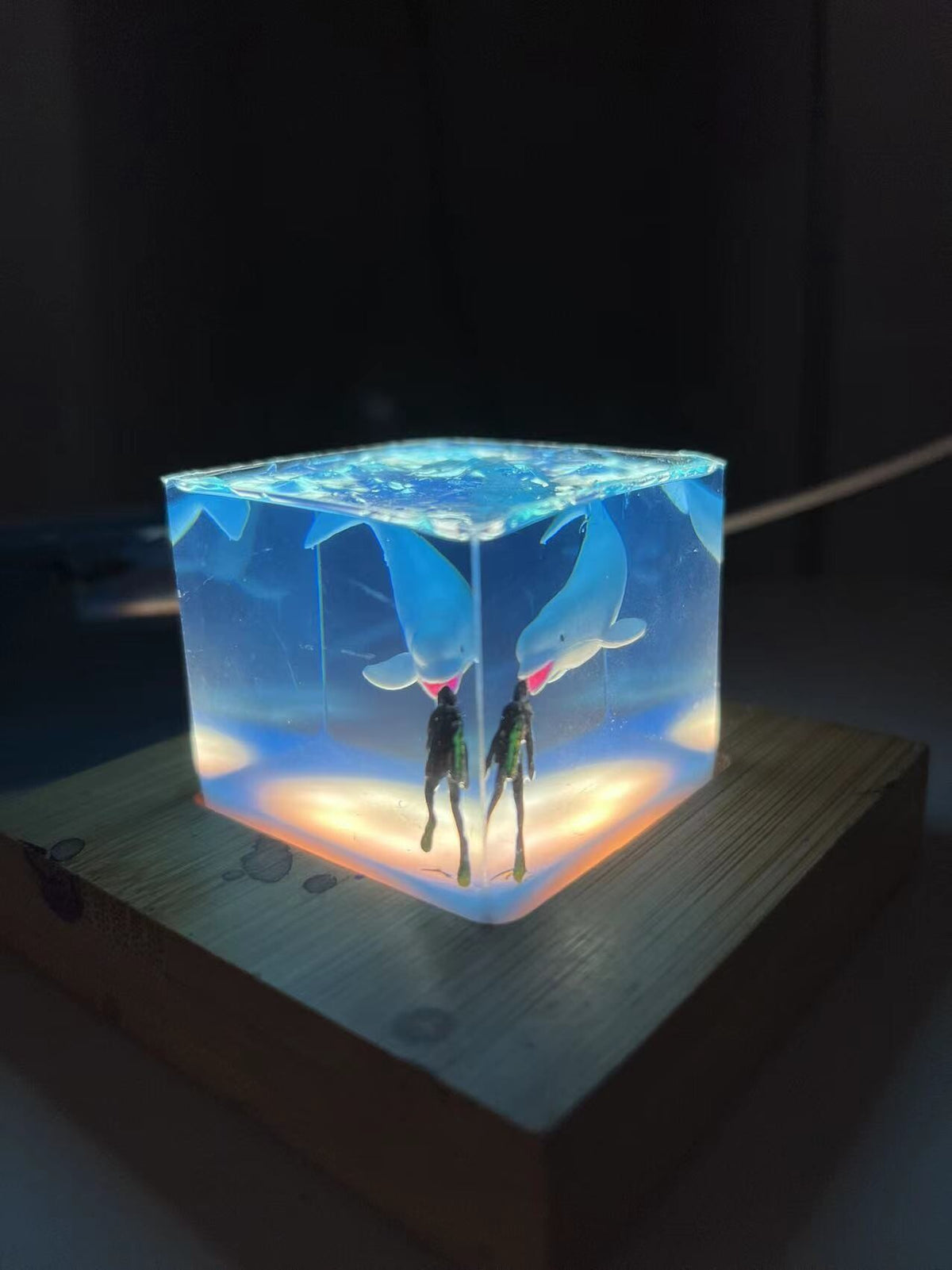Beluga Whale Diver Resin Night Light Decor