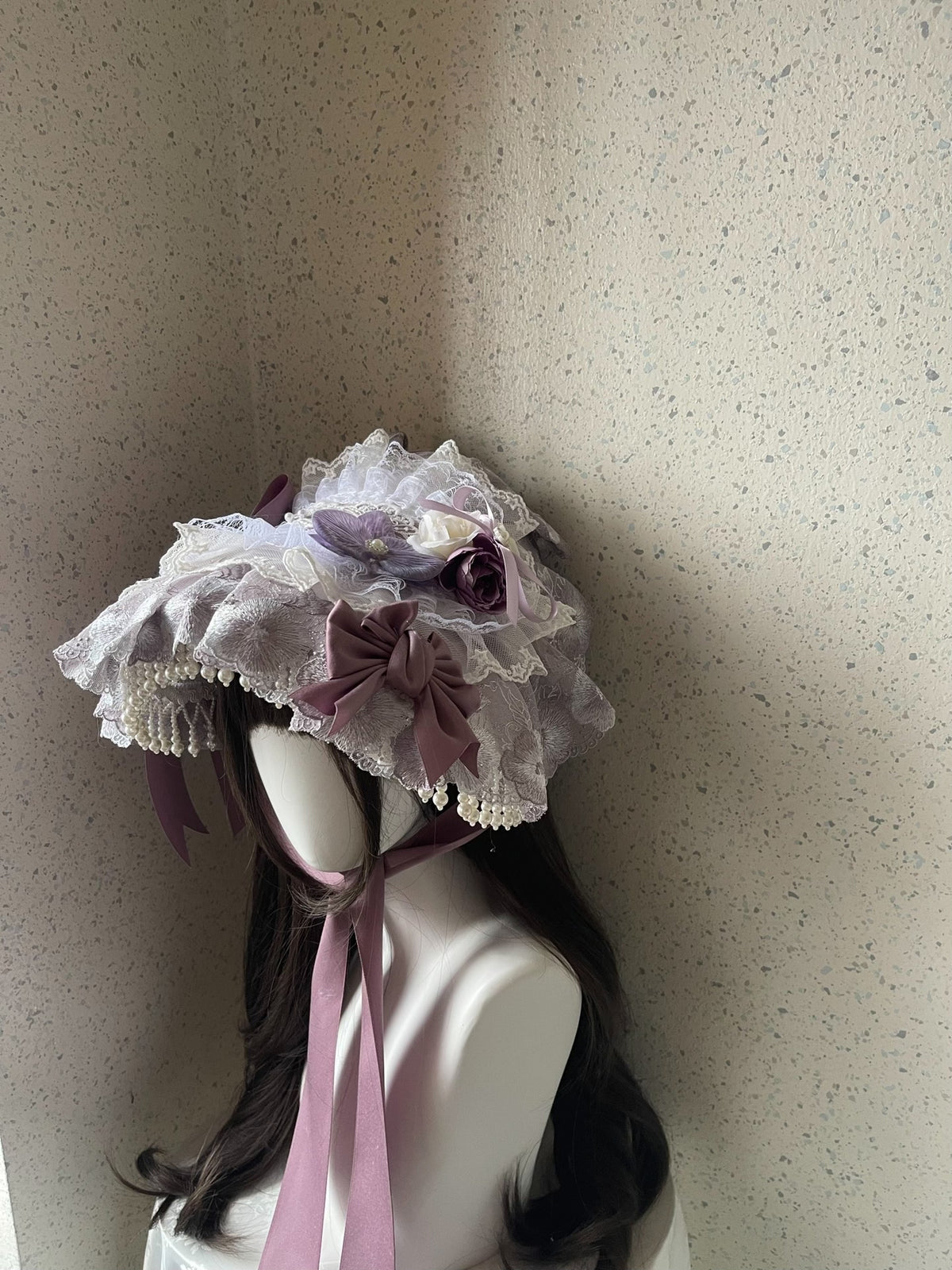 Lolita Bonnet Handmade Purple Lace