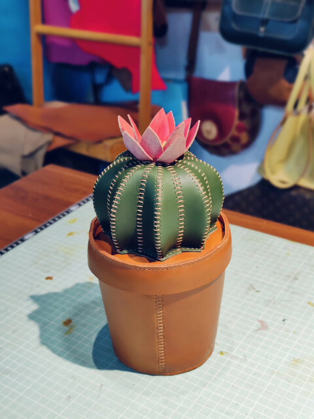 Handcrafted Leather Cactus Storage Box