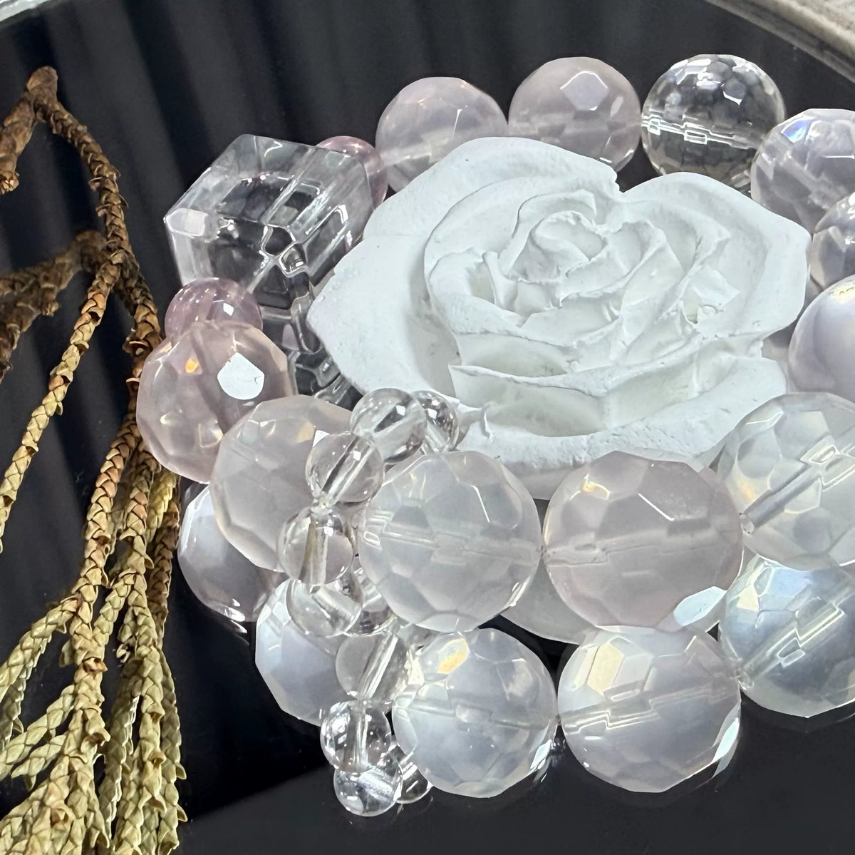 Bracelet en cristal blanc et rose facetté