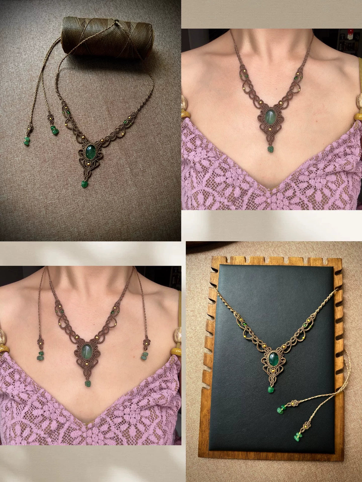 Green Macrame Labradorite Vintage Necklace