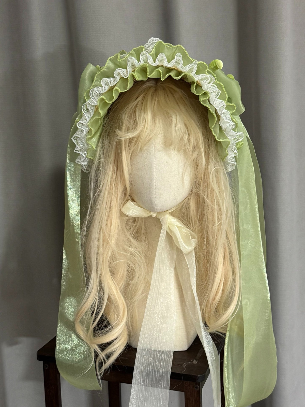 Lolita Bonnet Hat with Organza Ruffles