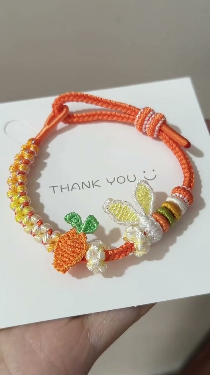 Handwoven Carrot Bunny Ear Bracelet