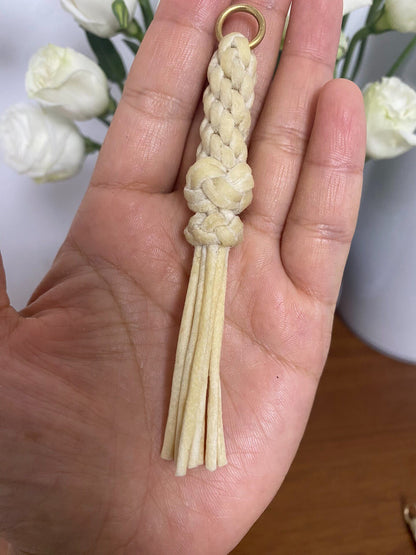 Handwoven Sheepskin Rope Keychain with Brass Ring