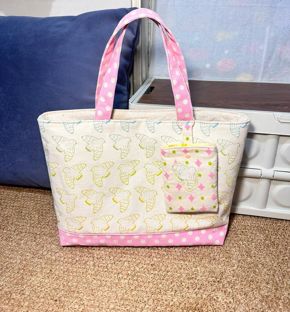 Patchwork Bird Print Large Tote Bag
