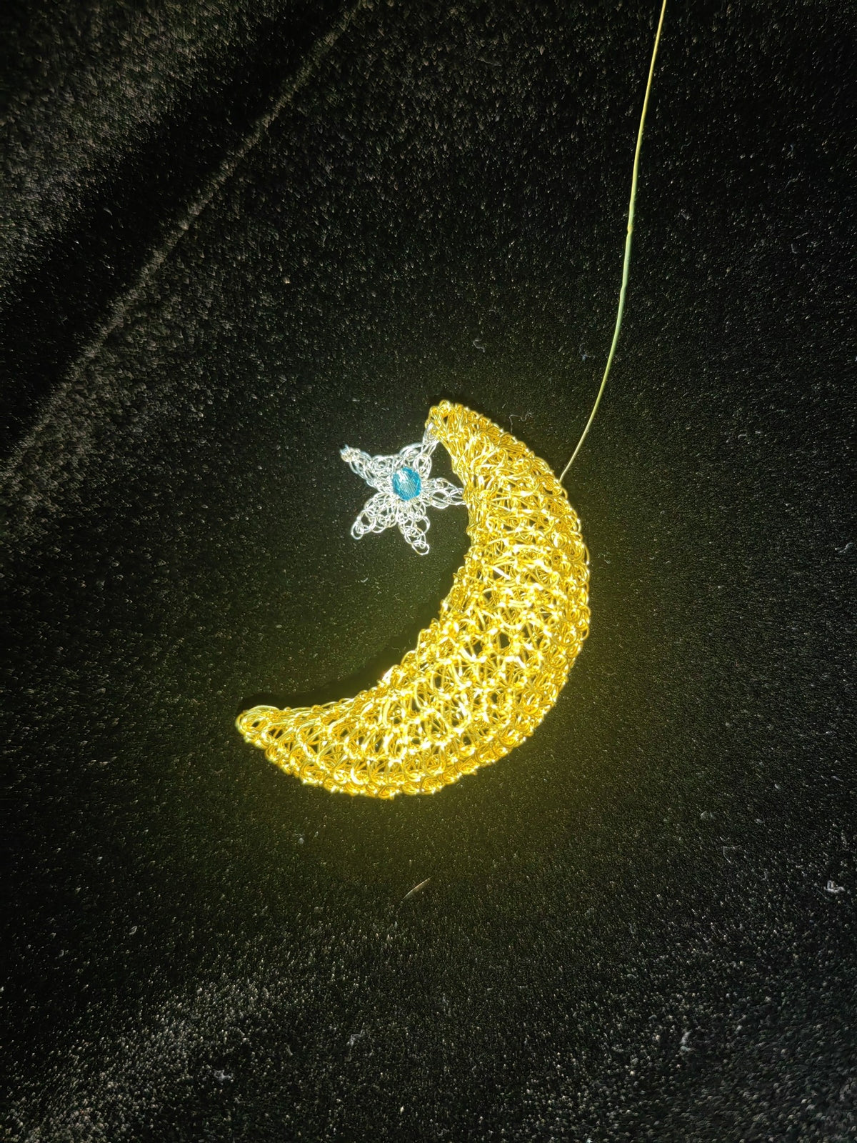 Handcrafted Wire Crochet Moon Star Pendant