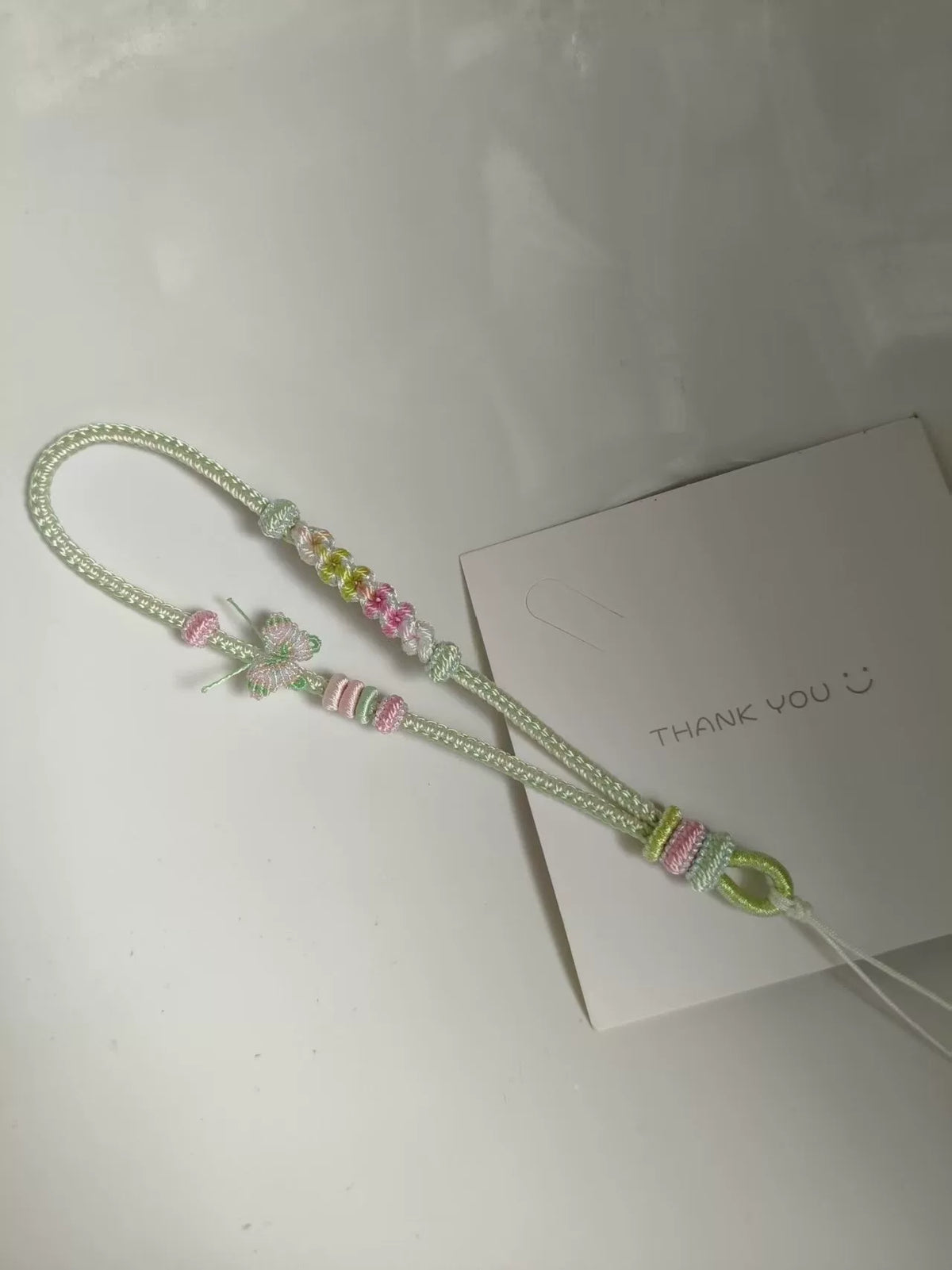 Handmade Braided Phone Lanyard Pastel Pink Green