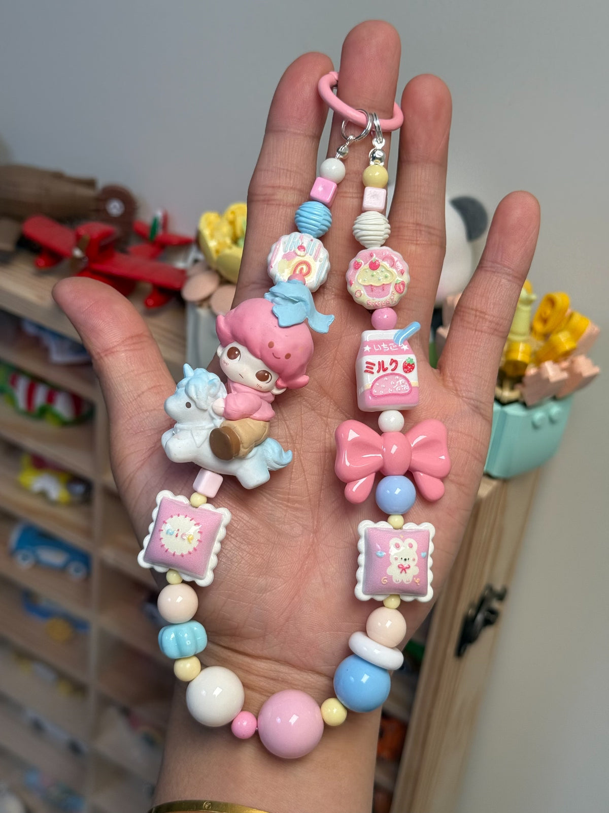 Pastel Beaded Phone Strap Bag Charm Keychain