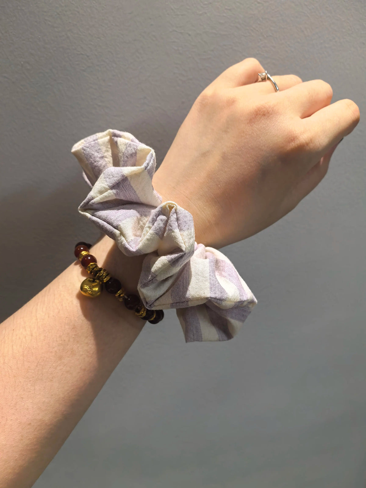 Light Purple Striped Cotton Scrunchie