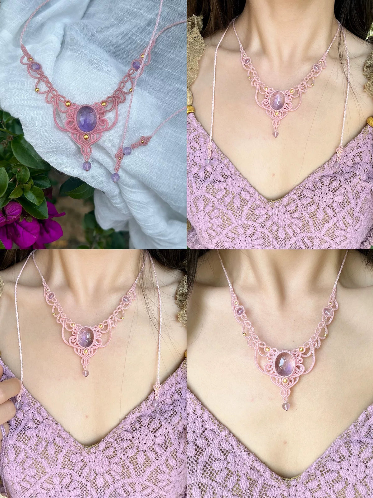Macrame Crystal Necklace with Purple Labradorite