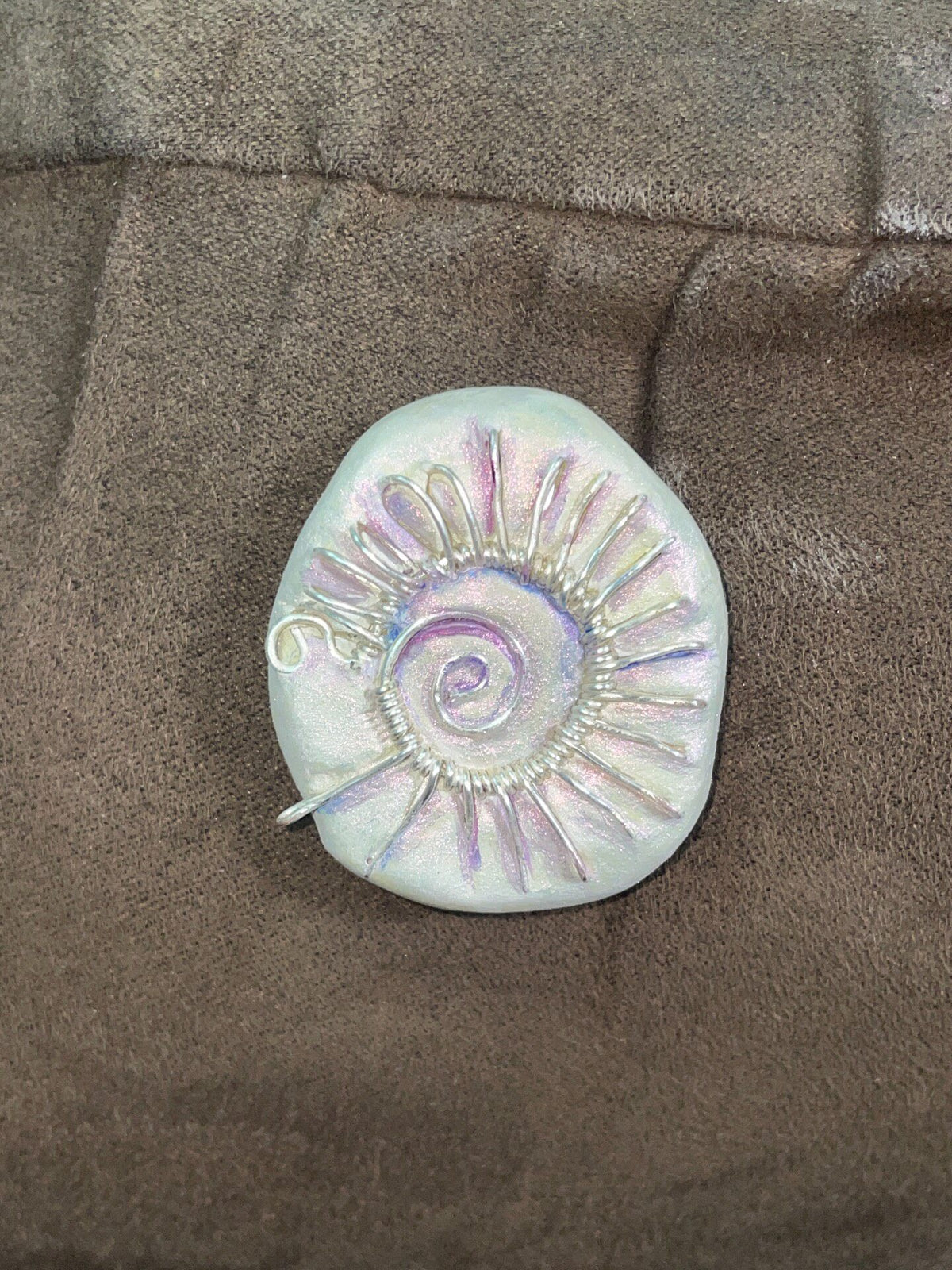 Ammonite Fossil Pendant Necklace Brown Leather Cord