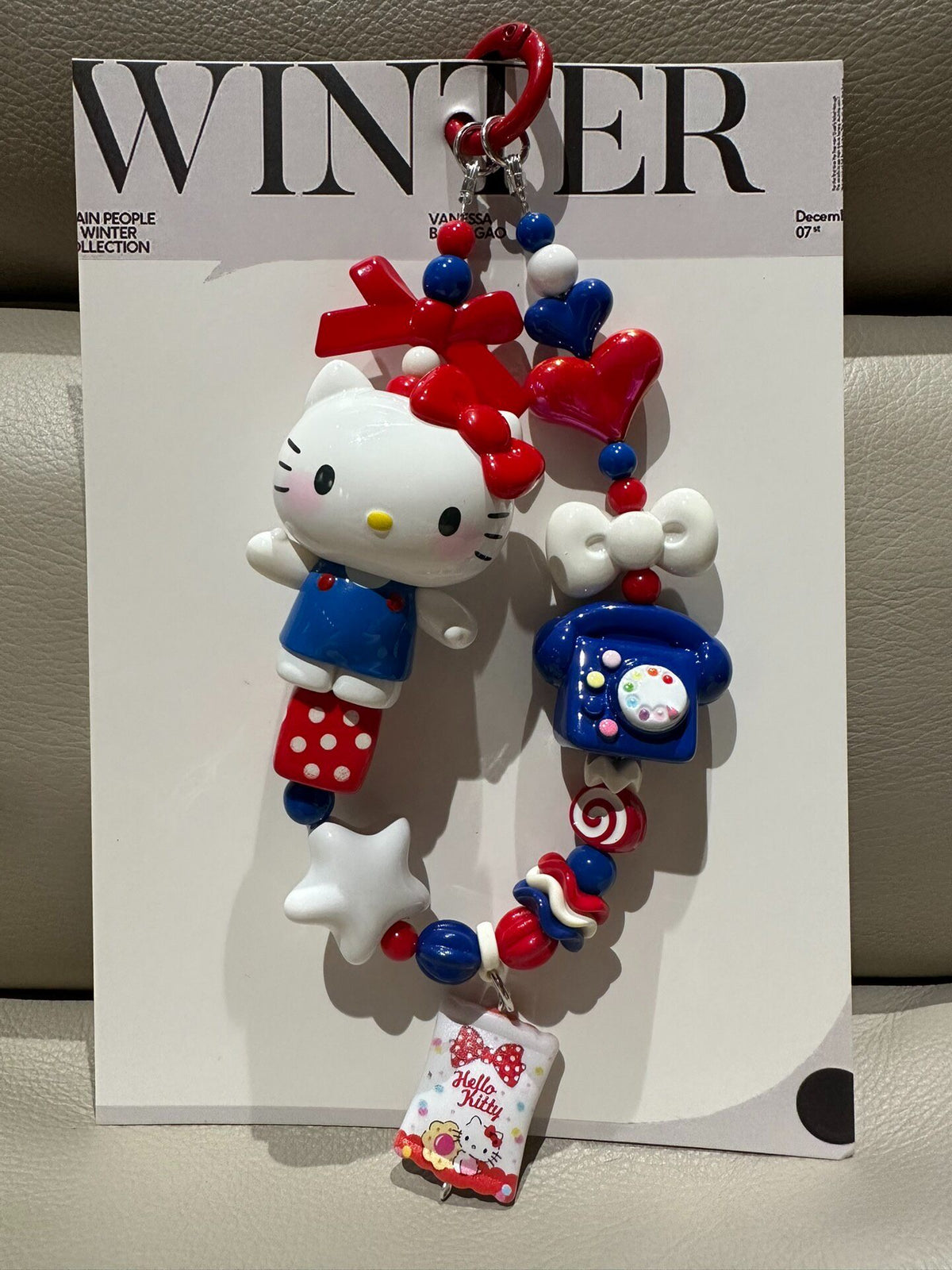 Hello Kitty Red White Blue Beaded Chain