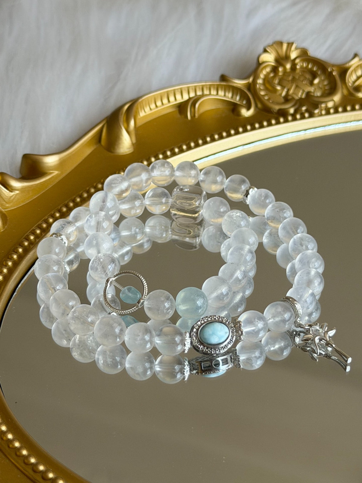 Bracelet à double tour en pierre de lune bleue naturelle