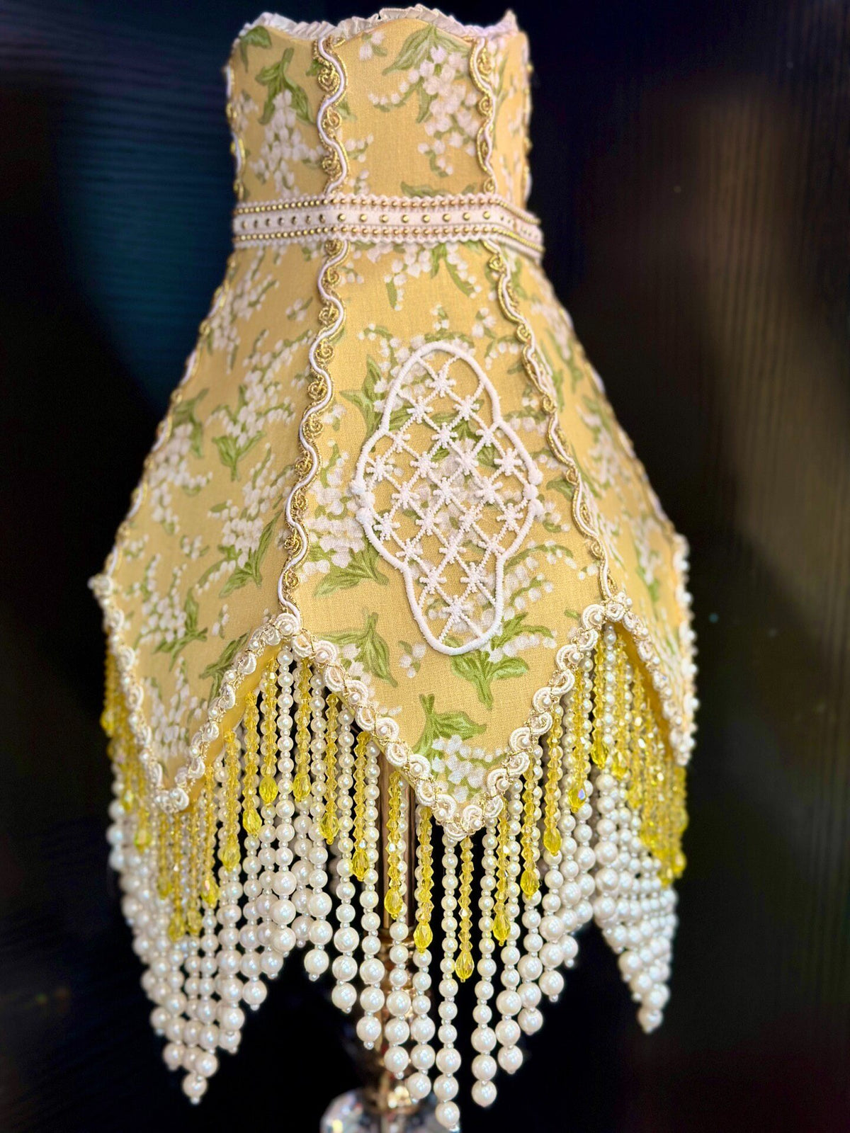 Handcrafted Bell Shade Table Lamp with Pearl Fringe