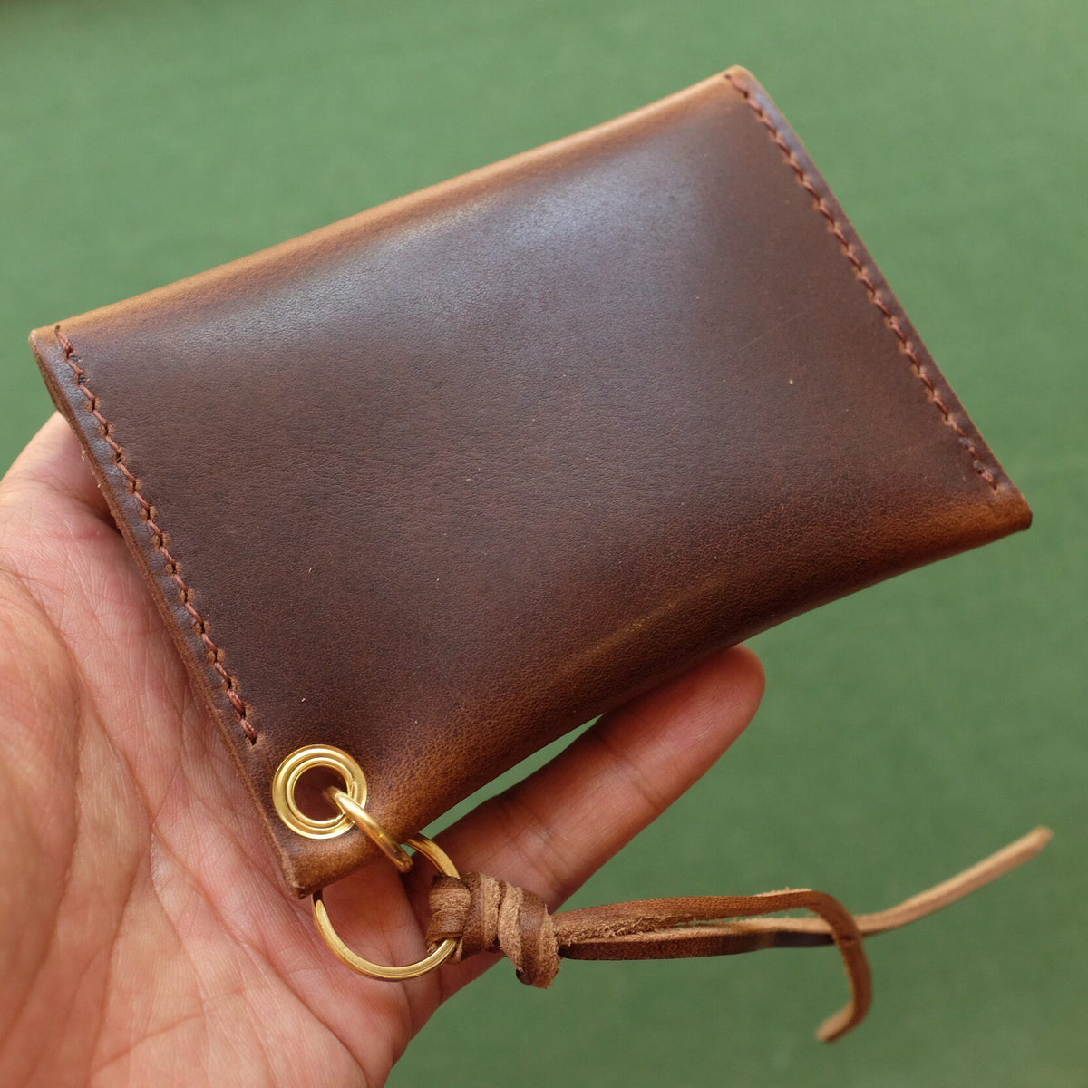 Brown Leather Card and Coin Pouch with Wrist Strap
