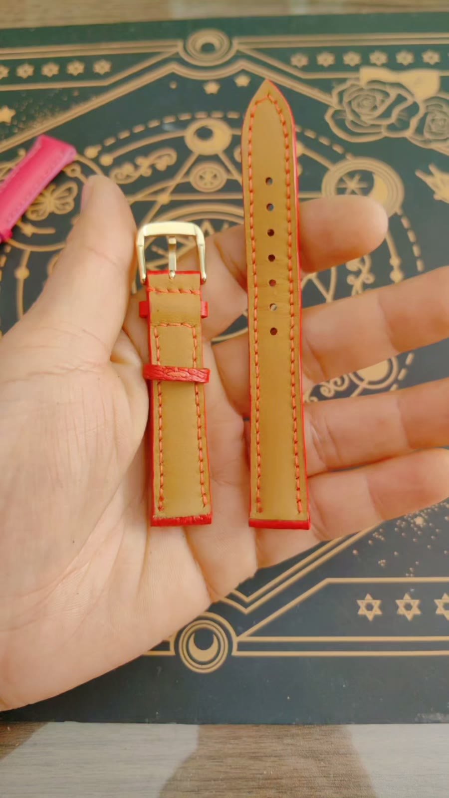 Ostrich Leg Leather Watch Strap Red