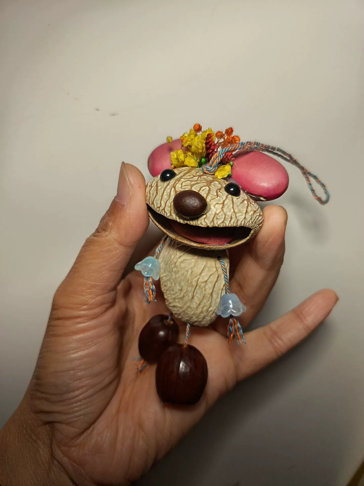 Handcrafted Walnut Shell Chipmunk Hanging Pendant