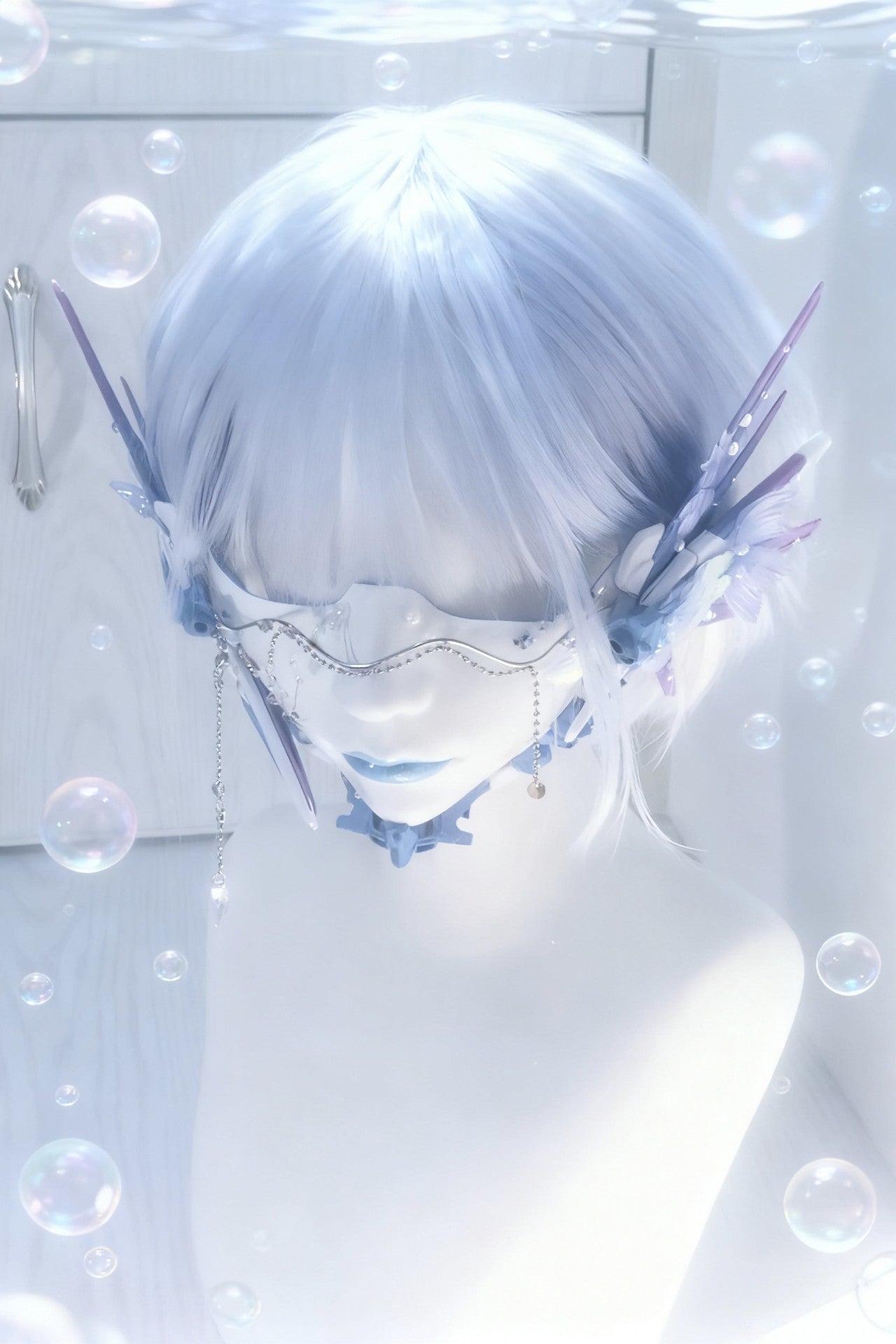 Cyberpunk Half-Face Mask with Butterfly Wing Accents