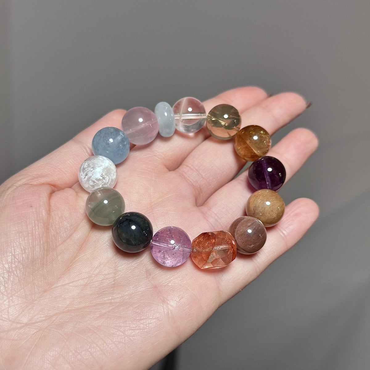 Multi Gemstone Crystal Bracelet 14mm Beads