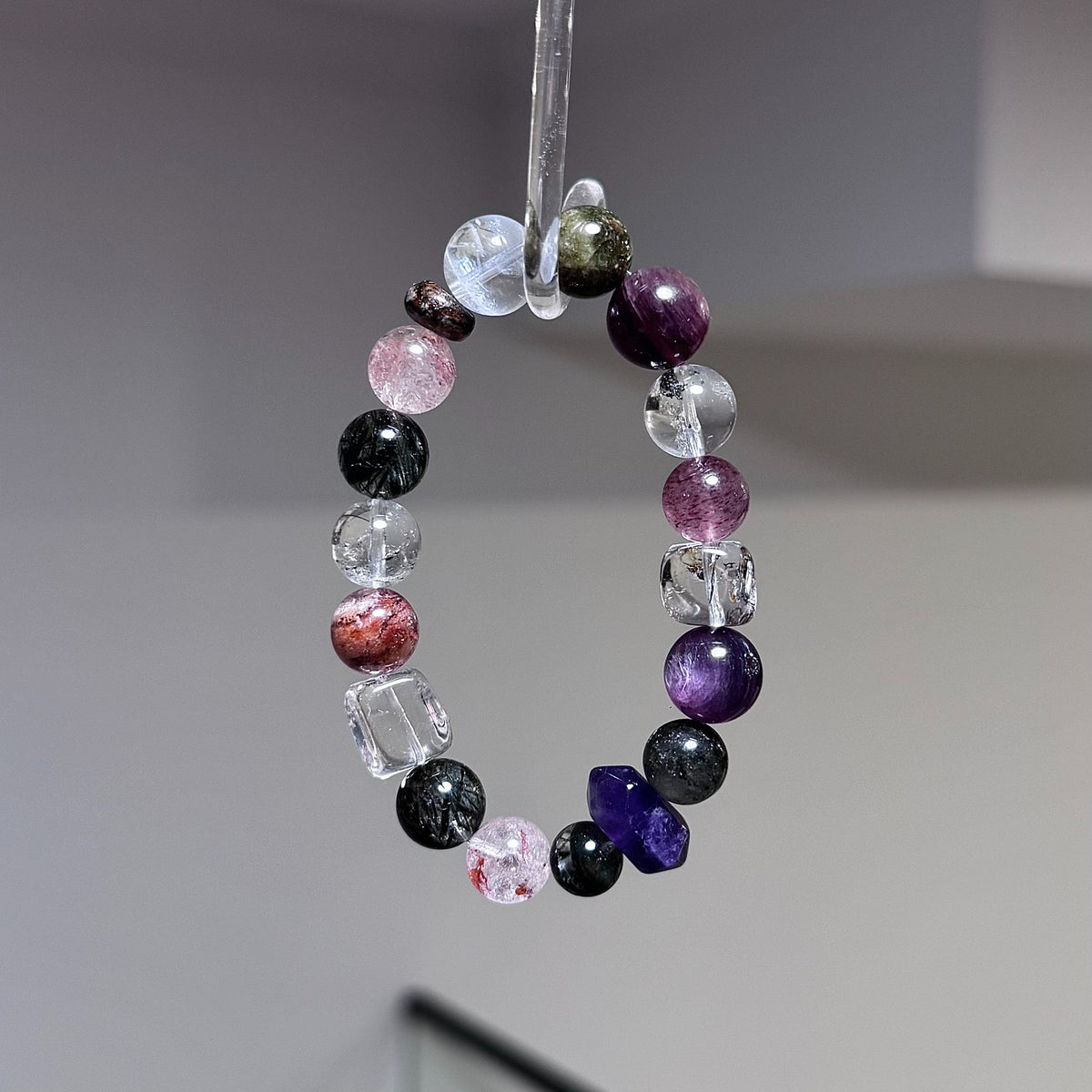 Amethyst-grüner Phantomquarz Perlenarmband